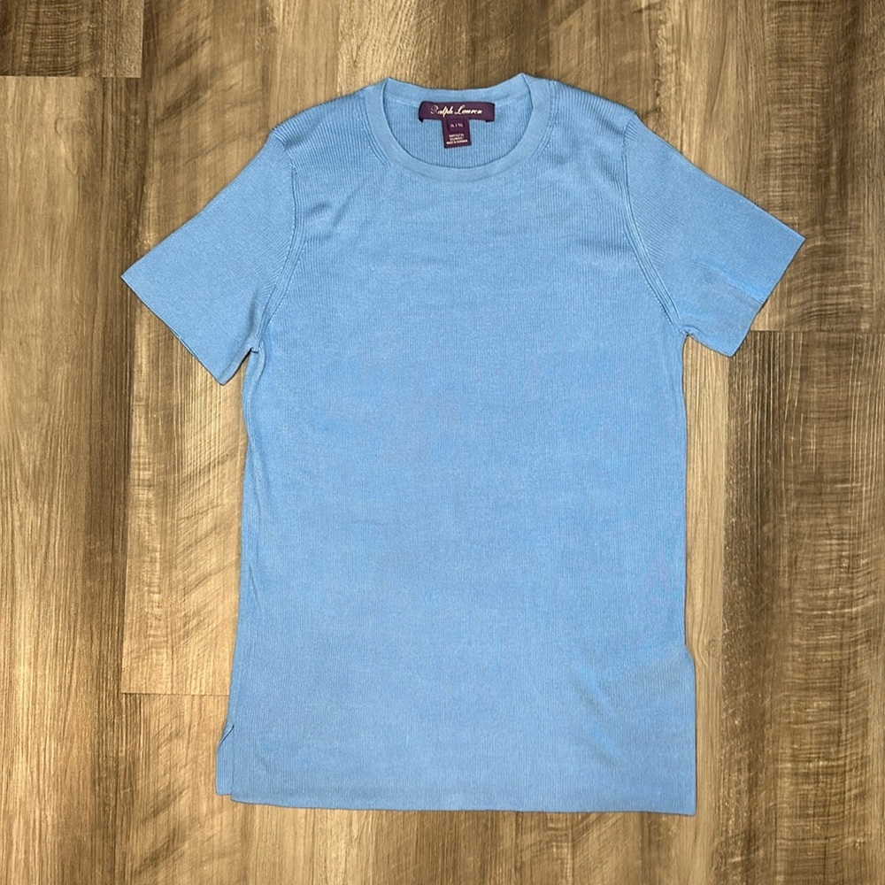 Ralph Lauren Purple Label Ribbed Shirt Sleeve Top - XL